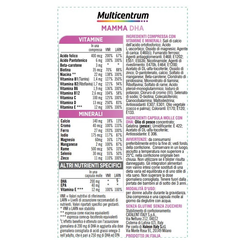 Multicentrum Mamma DHA, Integratore Multivitaminico specifico per la donna in