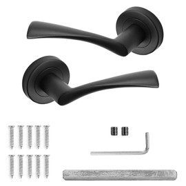 Decoranddecor Apex Matt Black Lever On 54mm Rose Door Handles Internal Curved Design Aluminium - Handles Only