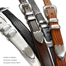 S5525 Italian Calfskin Genuine Leather Designer Dress Belt 1-1/8"(30mm) taper down to 1"(25mm) wide (Alligator Gray, 38)