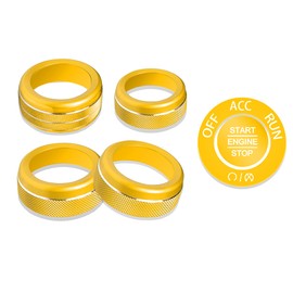 SENSHINE for Dodge Durango Knob Cover 2021-2023 2024 2025 2026 Aluminum Alloy Buttton Knob Covers - Air Conditioner, Volume, Tune, Headlight, Push Start Stop Decorated Rings Accessories 6Pcs (Gold)