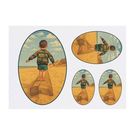 4 x 'Boy on the Beach' Temporary Tattoos - Water Resistant, Skin-Safe, Non-Toxic Transfers, Mixed Sizes (TO00084828)