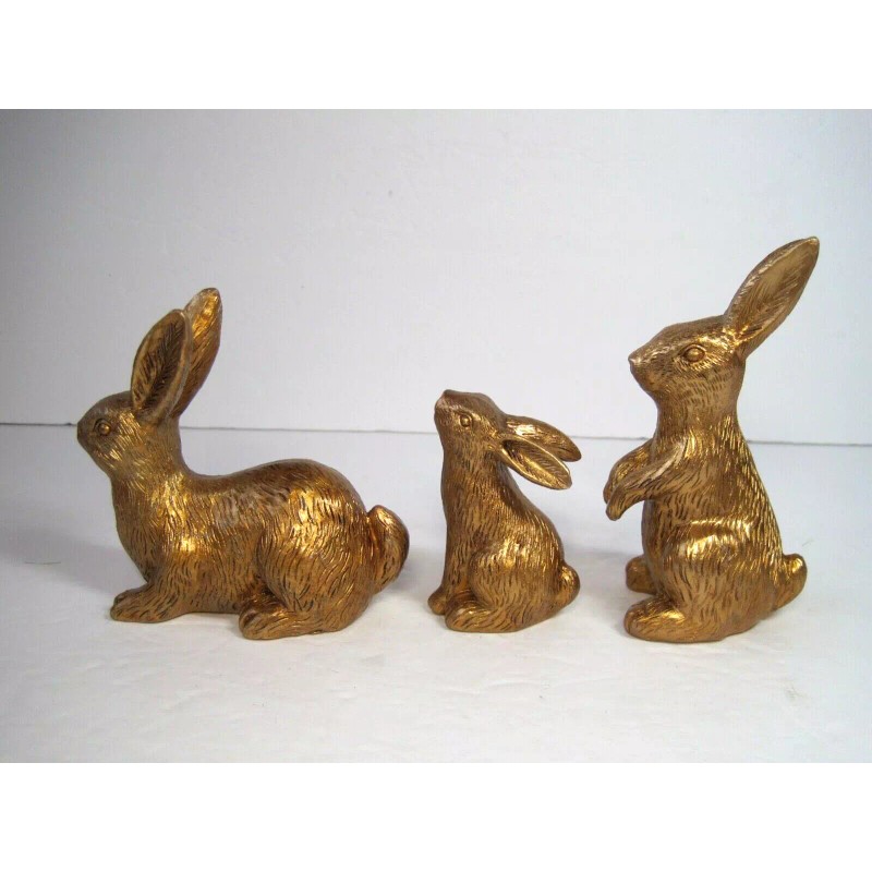Ankyo Development Set Of 3 Gold Rabbits Family Figurines 5",