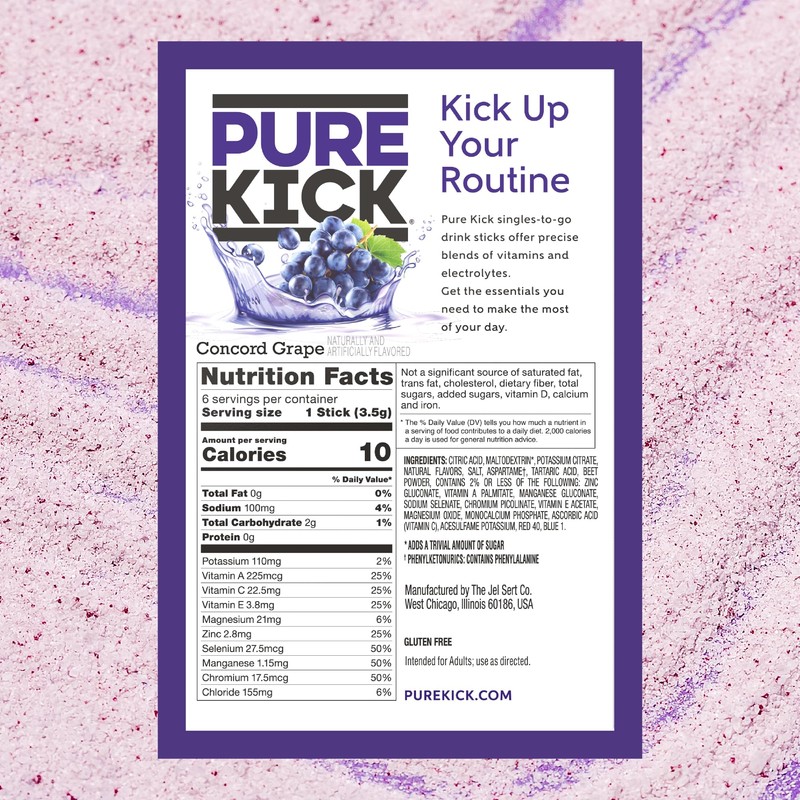 PURE KICK Hydration Singles to Go Drink Mix, Concord Grape,