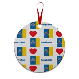 Aluminum Christmas Ornament Canary Islands Flag Heart Style B Holiday Xmas Tree Decoration 1 Size Round Shape Design Only