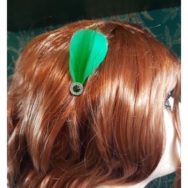 Bridal Bridesmaid Feather Hair Grip Prong, Green and Gem Hair Piece