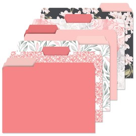 Current Charcoal & Coral File Folders Value Pack - Bulk Set of 24, 6 Pretty Decorative Designs, 1/3 Cut Tabs, Heavy-Duty Paper Stock, Office Supplies for Home & Work, 9-½” x 11-¾” Letter Size