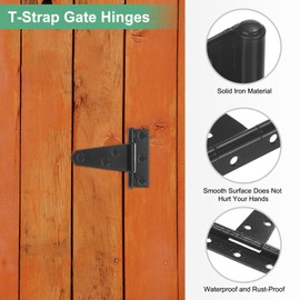 M METERXITY 6-Pack Iron T-Strap Shed Door Hinges, 2 Inch Barn Door Gate Hinges, Tee Hinge Wrought Hardware with Screws for Wooden Fences/Yard/Barn Door [Black]