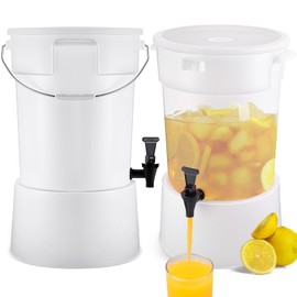 Nosiny 2 Pcs 5 Gallon Plastic Round Beverage Dispenser with Base Drink Dispenser with Spigot Leak Proof Milk Dispenser Drink Container for Buffet Tea Party Bar Water Juice
