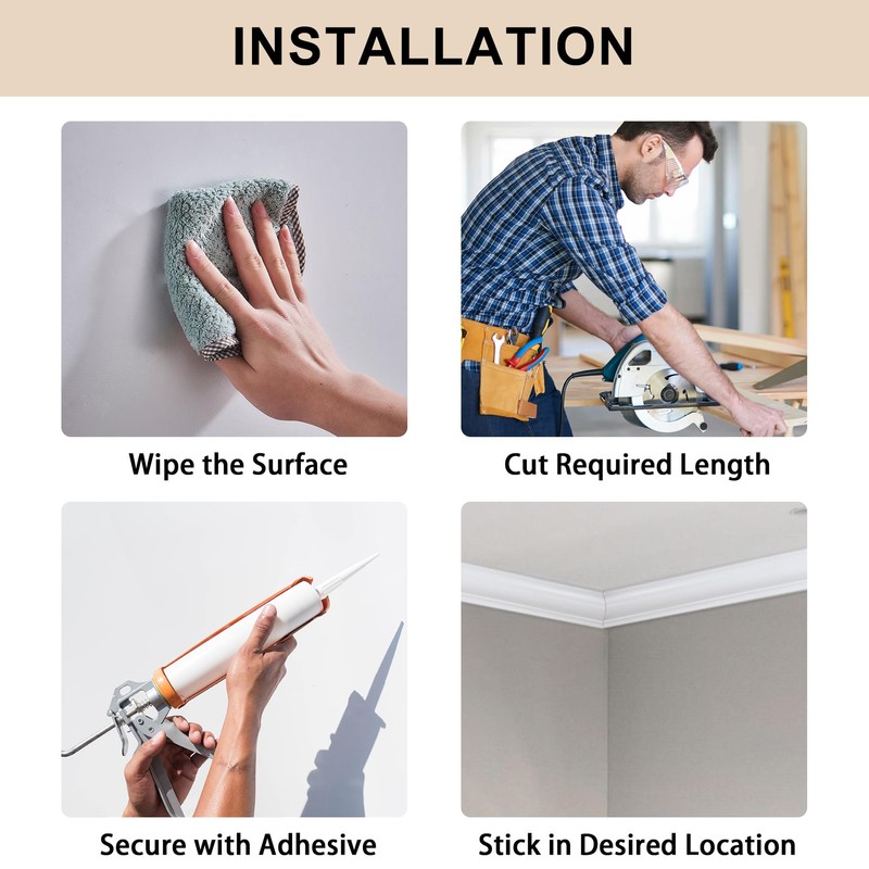 Hungbak Ceiling Crown Molding Trim for Home Decor, 96" Long