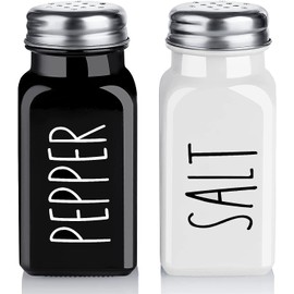 Salt and Pepper Shakers Set, Dopeca 2.7oz Glass Salt Shaker with Stainless Steel Lid, Black and White Modern Kitchen Decor and Accessories, Cute Salt and Pepper Set for Kitchen or Restaurant