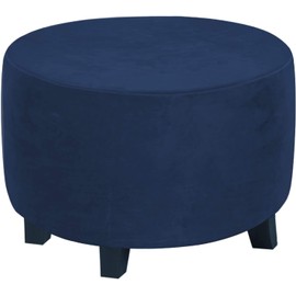 CEYISZHU - Funda otomana de terciopelo de felpa, funda otomana redonda súper elástica, lavable, protector de muebles para sala de estar (azul marino, mediano)