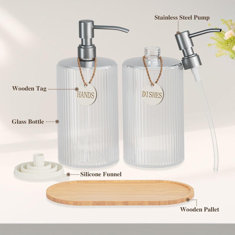 18Oz Soap Dispenser Set with Silver Stainless Steel Pump &