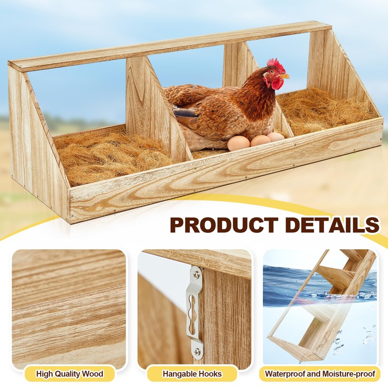 Thyle Chicken Nesting Boxes 3 Compartment Wall Mount Chicken Laying