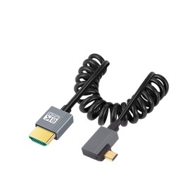 chenyang HDMI 2.1 Coiled Cable,HDMI Male to Micro HDMI Male 90 Degree Right Angled 8K@60Hz 4K@120Hz 48Gbps Ultra High-Speed Gold-Plated Cable 1.0M/3.28FT for TV, Monitor, Computer