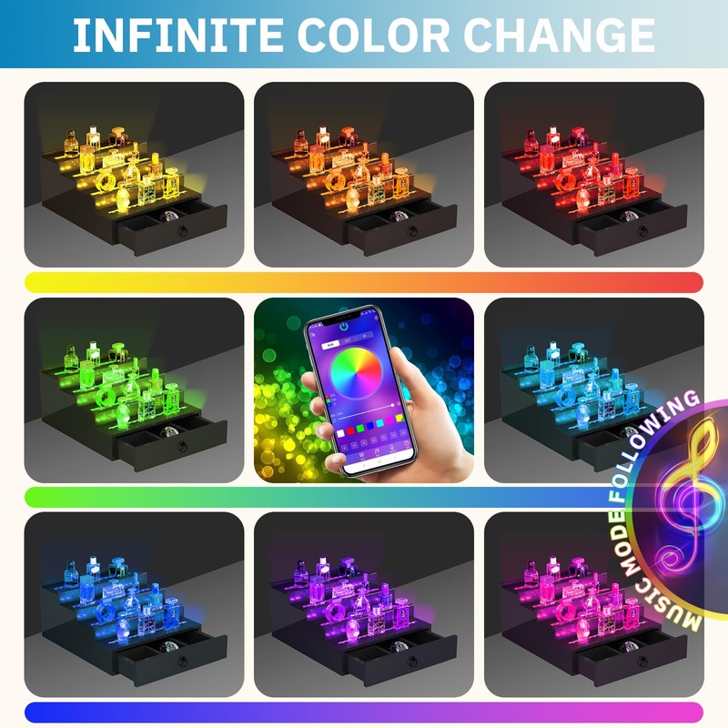 RGB LED Lighting Perfume & Cologne Organizer for Men with