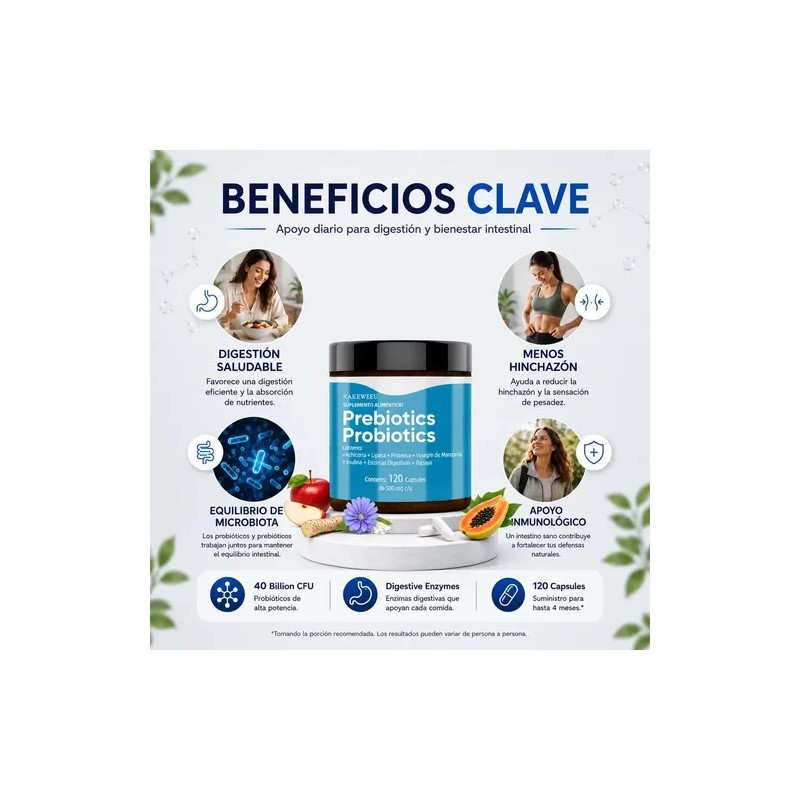Probióticos y Prebióticos KAKEWEEU con Enzimas Digestivas y Vinagre de