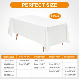 TWINRPET Rectangular Tablecloth - 60 X 102 Inch White Table Cloth for 6 Foot Rectangle Tables - Polyester Waterproof Fabric - for Wedding,Birthdays,Parties,Baby Shower,Camping [2 Pack]