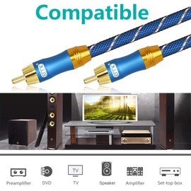 EMK Subwoofer Cable RCA Cable Coaxial Cable RCA Male to RCA Male RCA Cable 24K Gold-Plated Split-Tip Coaxial Cable for TV, Speaker, Amplifier, Braided Nylon Subwoofer Cable (3 m)