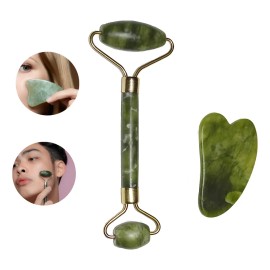 Rodillo De Jade Y Gua Sha Espátula Jade Facial En Caja