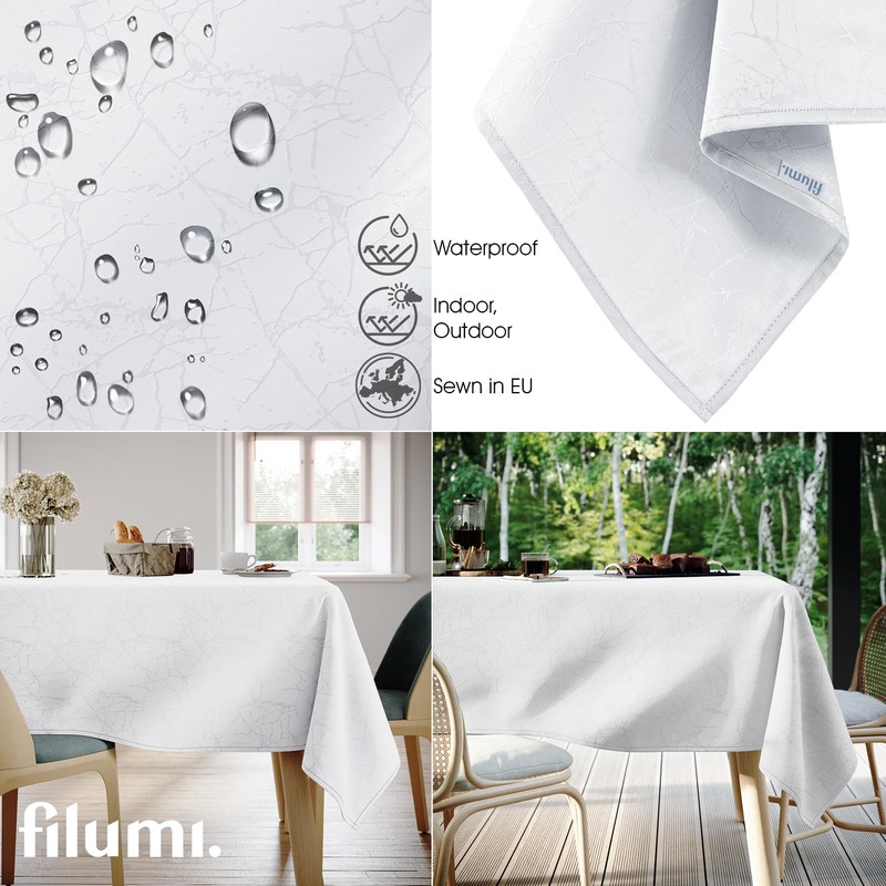 Filumi Tablecloth 120 x 220 cm White Washable for Indoor