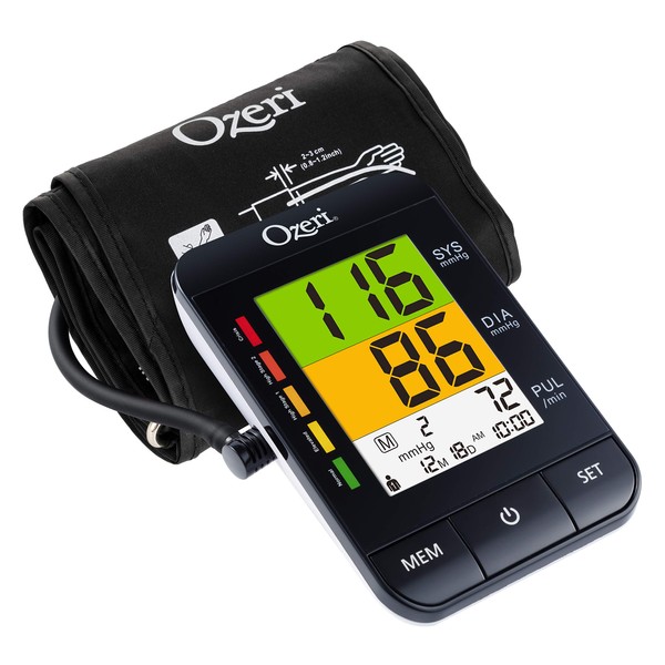 Ozeri BP9W Arm Blood Pressure Monitor with Split-Screen Hypertension Color Alert Technology