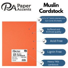 PA Paper Accents Textured Cardstock 8.5" x 11" Sun Coral, 74lb colored