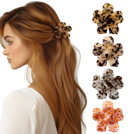 4Pcs Hair Clips for Women - Tortoise Flower Hair Clips & Stylish Claw Clips for Thick/Thin Hair | Non-Slip Strong Hold Durable Small Hair Claw Clips for Teen Girls Thin/Thick Hair Accessories