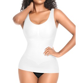 YARRCO Women's Shape Undershirt Shaping Tops Seamless Shirt, White-wide straps