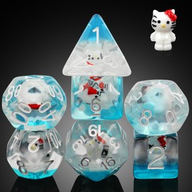 Kitty Dungeons and Dragons Dice,DNDND 7PCS D&D Dice Set with Velvet Bag for DND Role Playing Games and Tabletop Games（Kitty)