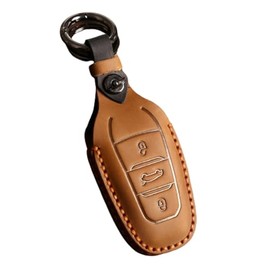 ISDORE Premium Leather Key Fob Case Compatible with Peugeot 308 408 508 2008 3008 5008 - Lightweight, Unbreakable Key Fob Holder (Brown)