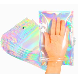 Trunple Trunple Smell Proof Bags & Resealable Foil Pouch Mylar Sample Bag Great for Party Favor Food Storage (Holographic Color) (50Pcs-5.5x8 Inch)
