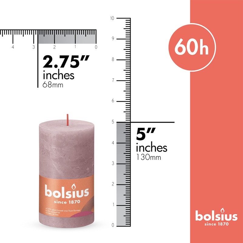 BOLSIUS 4 Pack Ash Rose Rustic Pillar Candles - 2.75