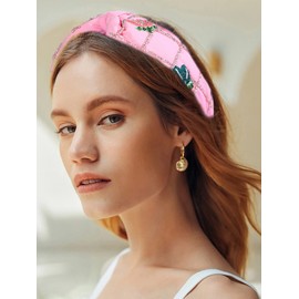 NVENF Bead Embroidered Headbands Crystal Beaded Flower Embellished Hairbands Wide Knotted Turban Hair Hoop Trendy Hair Accessory Vacation Gifts