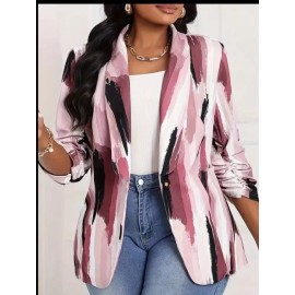 Unbranded Plus 18 1X Pink White Knit Color Splash Blazer Work Business Chic Button Lapel