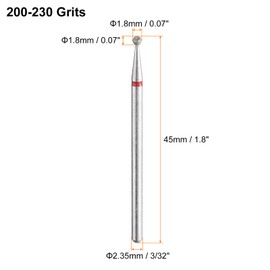 HARFINGTON 5pcs 200-230 Grits Diamond Grinding Bit 1.8mm Ball Head 2.35mm Shank 1.8mm Length Stone Sanding Drill Bits Rotary Tool for Ceramic Glass Nails Grinding Polishing