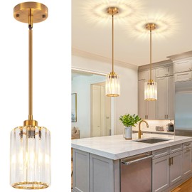 ZSMIHDOH 2 Pack Pendant Lights Kitchen Island, Modern Gold Crystal Pendant Lighting, Kitchen Hanging Light fixtures Mini Chandelier Pendant Lighting for Island Dining Room Hallway