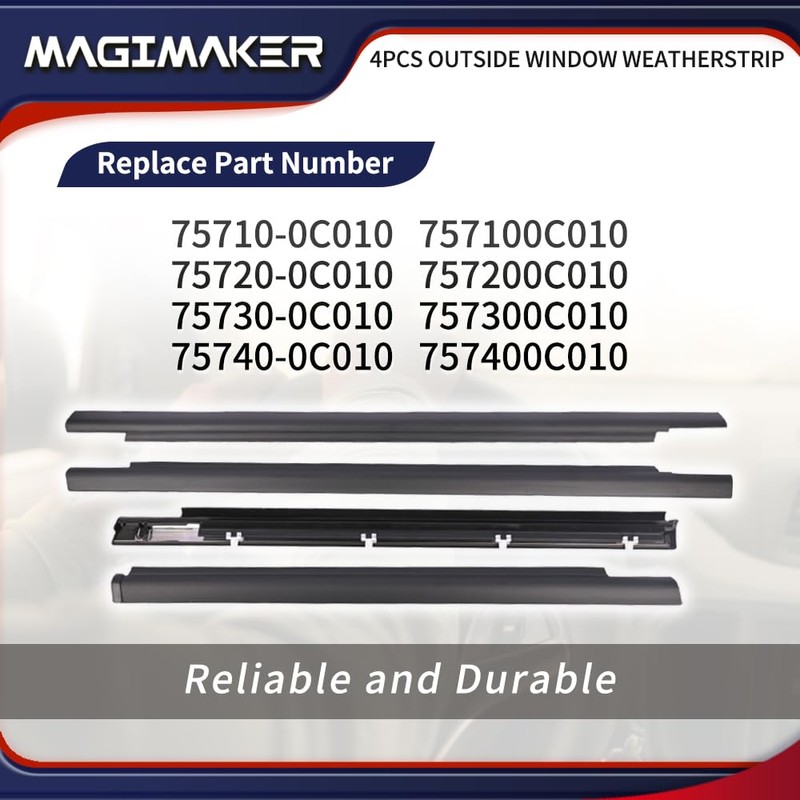 Magimaker 4pcs Outside Window Seals Weatherstrip Trim Molding 75710-0C010 75720-0C010