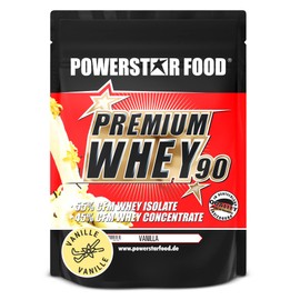 Powerstar PREMIUM WHEY 90 | 90% Protein i.Tr. | Whey-Protein-Pulver 850 g | Made in Germany | 55% CFM Whey Isolat & 45% CFM Konzentrat | Eiweiß-Pulver mit nur 1% Kohlenhydrate | Vanilla