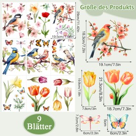 Scettar 9 Sheets Window Stickers Spring Window Stickers Children 36 Pieces Window Stickers Reusable Window Film Pattern for Window Film Children's Room DIY Spring Decoration