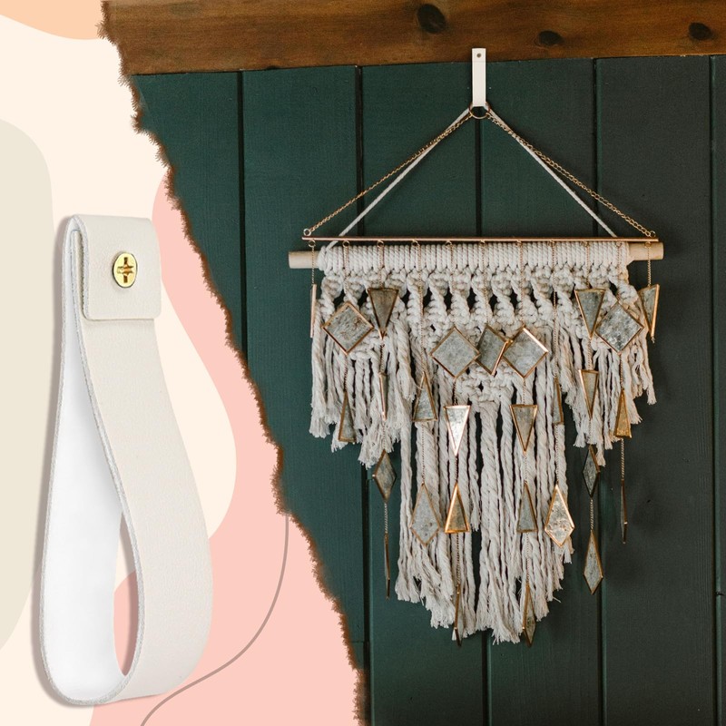 Creamy White Wall Hooks - 8 Pcs Leather Strap Curtain