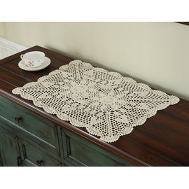 Beige 16x23 Inch Rectangle HANDMADE Cotton Crochet Lace Placemat Doilies