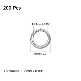 QUARKZMAN Pack of 200 Jump Rings Stainless Steel 5 mm Split Rings Metal 0.8 mm Thick Open Rings Jewellery Repair Chain Rings Jump Rings for Jewellery Making Bracelets Necklaces Crafts