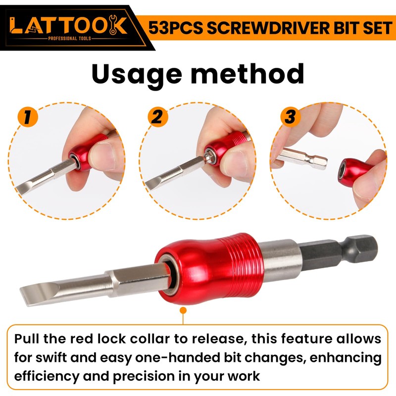 53-Piece Screwdriver Bit Set, LATTOOK Right Angle Low Profile 90