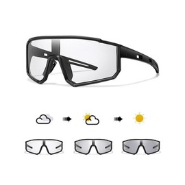 Unisex Photochromic Sporty Sunglasses, Flat Top Wrap Sunlight, Windproof Goggles for Outdoor Sports, Cycling, Hiking, Baseball, Softball, Back To School - Color: Black, Size: one-size