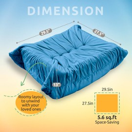 Extra Large 29.5"x27.5" Bean Bag Ottoman Fireside Chair, Memory Foam Foot Rest, Soft Corner Lazy Sofa for Living Room, Bedroom, Dorm & Apartment, Comfy Seat for Adults, Teens, Kids (Blue)