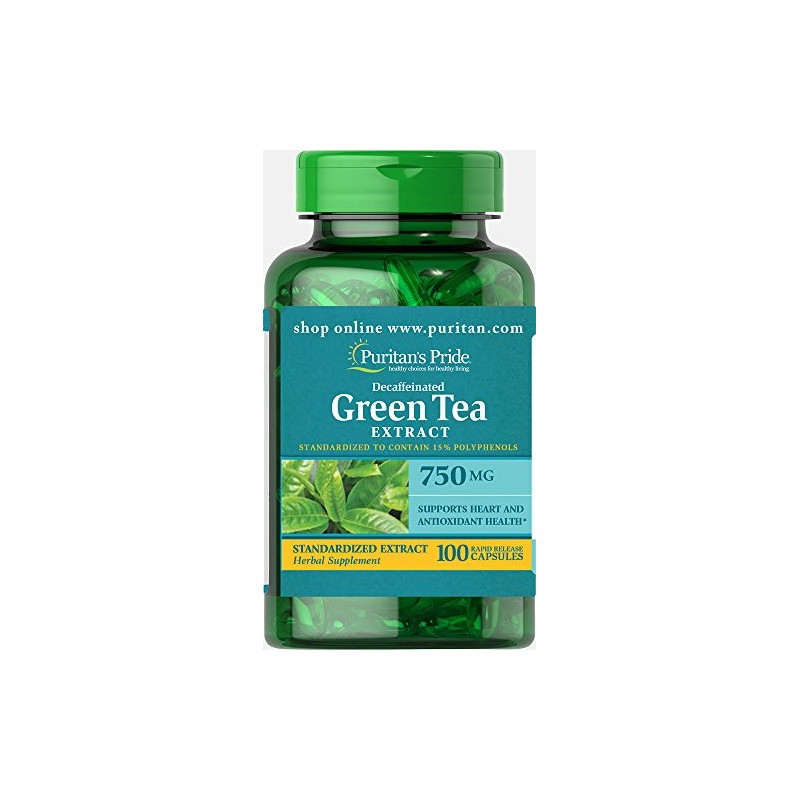 Puritan's Pride Decaffeinated Green Tea Standardized Extract 750 mg-100 Capsules