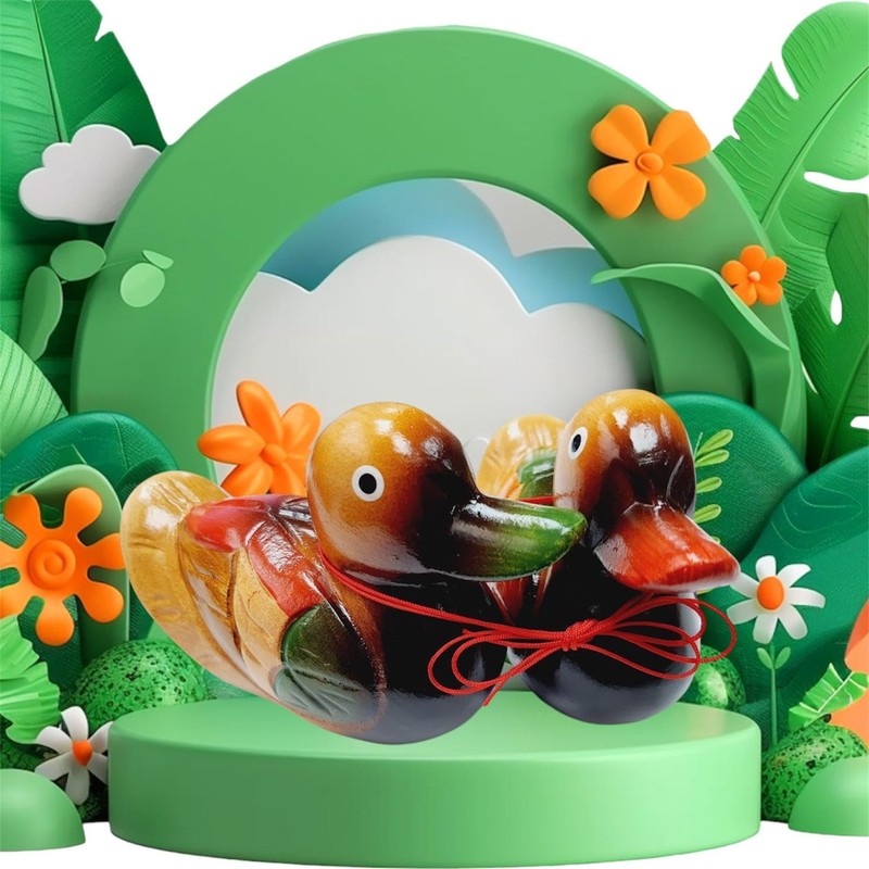 DMtse Feng Shui Wooden One Pair Mandarin Ducks for Love