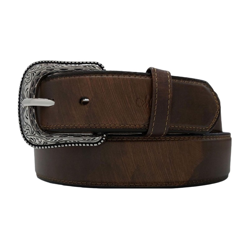 Cinturón de Piel Vacuna con Hebilla Vaquera Vintage (Café, 36)
