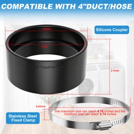 4 Inch Thickened Silicone Dryer Vent Coupler with 2 Stainless Steel Hose Clamps, High Temp Airtight Leak-Proof Connector, Fits for Pipe Clamp, Air Ducting, Dust Collection, Dryer Exhaust Duct Seal