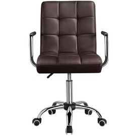 Yaheetech Executive Chair Mid Back Leather Chair with Adjustable Height and Rolling Wheels for Office/Home and Study, Brown